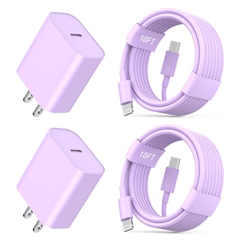 iPhone11 12 13 14 Fast Charger,2Pack 20W iPhone Charger Fast Charging Block Adapter with 10FT USB-C to Lightning Data Sync Charging Cord for iPhone 14 13 12 11 Pro Max Xs Xr X 8