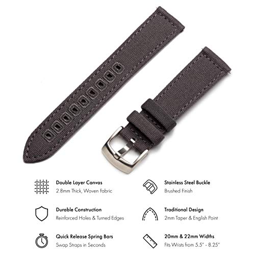 Image of Benchmark Canvas Watch Band - Quick Release Cotton Fabric Watch Straps for Men & Women (18mm, Grey)