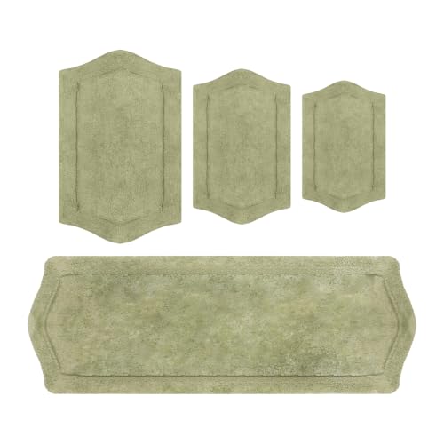 Home Weavers Waterford Collection 100% Cotton Tufted Bath Rug, Extra Soft and Absorbent Bath Rugs, Non-Slip Bath Mats, Machine Washable Bath Mats for Bathroom, 4 Piece Set with Runner, Green