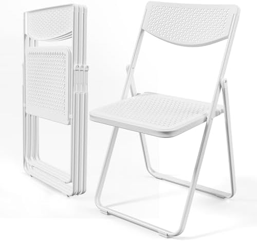 VINGLI Plastic Folding Chairs, Comfortable Foldable Chair with Breathable Mesh Seat and Sturdy Metal Frame 350lbs Capacity for Indoor and Outdoor Use, Party, Event, Office, Dining, White, 4 Pack