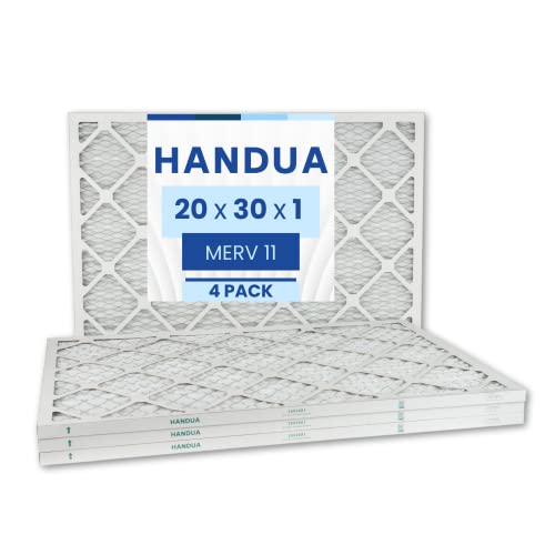 Handua 20x30x1 Air Filter MERV 11, Plated Furnace AC Air Replacement Filter, 4 Pack (Actual Size: 19.75" x 29.75" x 0.75")