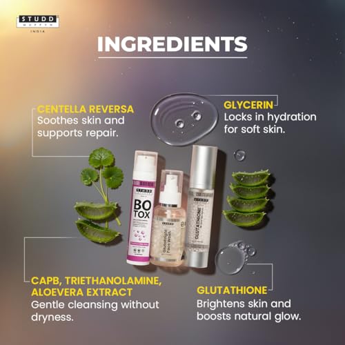 Image of Studd Muffyn | Time Reversal Trifecta Anti-Ageing Combo | Glutathione Facewash + Glutathione Serum + Day & Night Cream | Brightening, Smooth Skin & Radiance Care | Skincare Routine for Men & Women