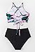 SEASELFIE Women's Two Piece High Neck Bikinis Swimsuits Modest Crop Top Bathing Suits for Teens, Leaves, L