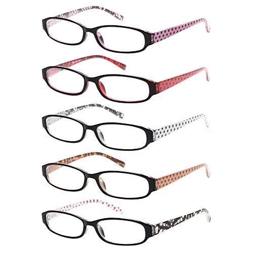 Kerecsen 5 Pack Reading Glasses for Women and Men Spring Hinge Ladies Readers (5 Pack Mix Color, 2.50)