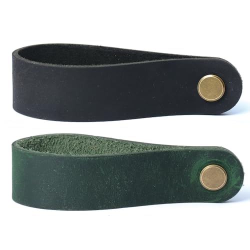 2 Pack Leather Pipe Stand – Handmade Crazy Horse Leather Pipe Holder with Brass Screw Buckle, Detachable Tobacco Pipe Stand for Men, Vintage Gift for Pipe Smokers (Black-Dark Green)