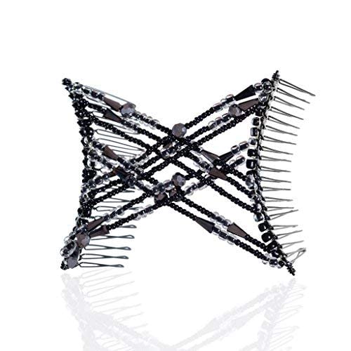Original Stretch Double Comb for Fine Thin Sleek Straight Hair - Easy & Sturdy Long Lasting Updo's (Black, Medium)