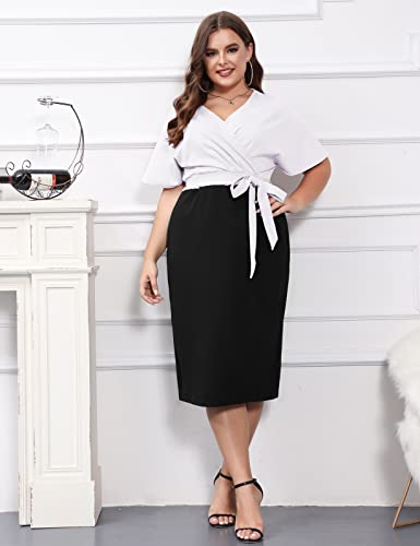 Grace Karin Women's Work Dresses Contrast Color Patchwork Professional Pencil Ruched Business Dress Black White M #TOP4