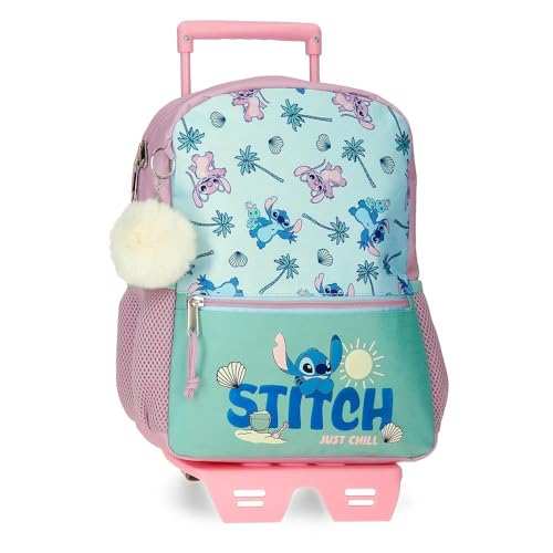 Disney Stitch Just Chill Mochila Escolar con Carro Azul 27x33x11 cms Poliéster by Joumma Bags