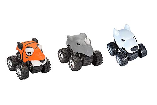 WILD REPUBLIC Tiger, Rhino, Polar Bear, Push Action Motor Vehicle, Gifts for Kids, Imaginative Play, Motor Headz, Zoo 5 Inches