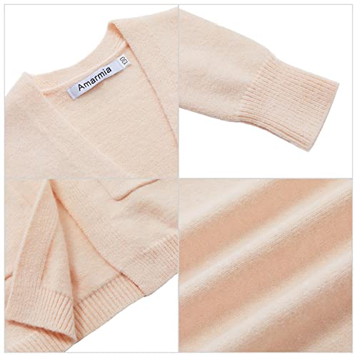 Amarmia Girl's Open Front Cardigan Long Sleeve Knit Sweaters Solid Cute Casual Loose Outerwear Coats With Pockets Pink #TOP4