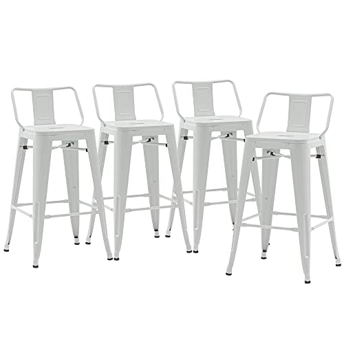 Apeaka 24 Inch Metal Bar Stools Set Of 4 Counter Height Stools With Backs Modern Bar Chairs For Indoor Outdoor White #TOP6