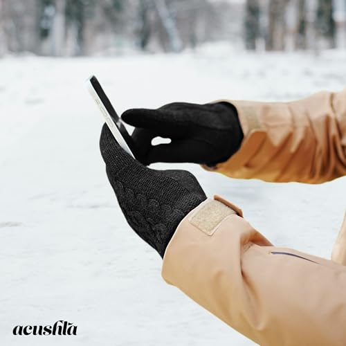 Merino Wool Gloves for Men & Women - Fleece-lined Touchscreen Glove Liner for Cold Weather