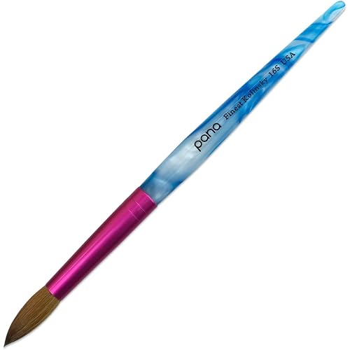 PANA Pure Kolinsky Hair Acrylic Nail Brush - Round Shape Pink Ferrule with White Swirl Blue Handle (Size 16)