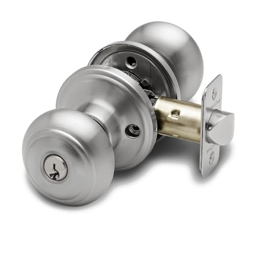 Copper Creek Colonial Entry Door Knob – Keyed Entry Handle with Lock and Key, ANSI Grade-3 Certified, DIY-Friendly Install for Interior and Exterior Entrance Doors – Satin Stainless (1 Pack)