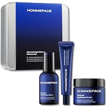 مجموعة العناية بالبشرة المضادة للشيخوخة للرجال من HOMMEFACE Advanced Age Defense المكونة من 3 قطع - مصل الوجه وكريم العين وكريم الوجه - تقنية العناية بالبشرة الكورية مع الفولوفيلين والسيراميد وحمض الهيالورونيك والببتيدات