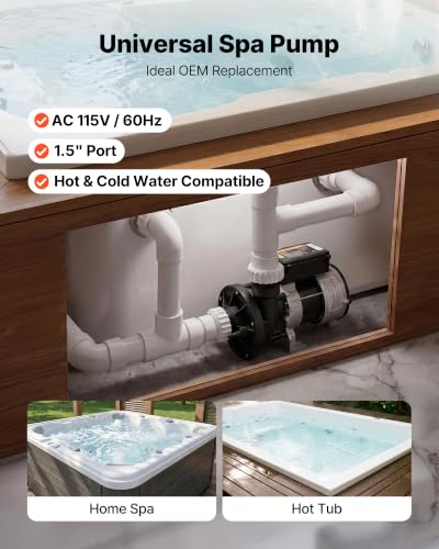 Image of VEVOR SPA Pump 1.5HP Hot Tub Bath Pump 115V 119GPM Flow Rate with 1.5 inch Port, 90 Rotational Interface, 54 ft Max Lifting Height, Copper Motor, SPA Bath Water Circulation, Compatible with OEM Models