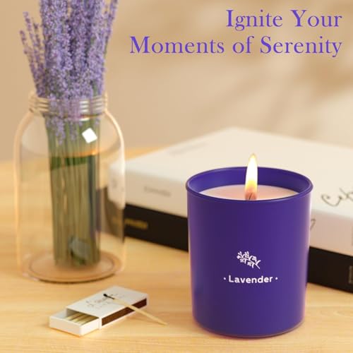 Lavender Candles for Home Scented, 8 oz Scented Candles Present, Purple Jar Wax, Made with Soy for Women, 45 Hour Long-Lasting Burn for Mom Girl Friend Birthday Present Giving - 1 Pack