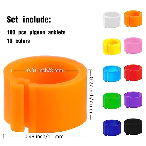 TSUWNO 100x Geflügel Fußringe, 8mm Klemmringe für Kleingeflügel wie Hähnchen, in 10 Farben erhältlich,ohne Bajonetterkennung. Ideal als Brieftaubenfußring oder zur Markierung von kleinen Geflügelfüßen