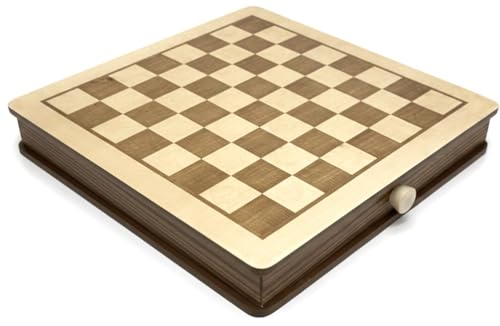Image of PALM ROYAL HANDICRAFTS 11.5 x 11.5 inches - Engraved Series - Non- Magnetic - Wooden Chess Board Set with Storage Drawers Made with Teak & Maple Veneer Wood.