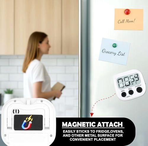 Image of GLUN Digital Kitchen Timer for Cooking, Pack of 1 Big & Clear Digits, Loud Alarm, Magnetic Back, Timer for Baking, Creating Food, White Body & Black Buttons (Random Color)