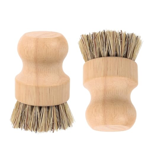 MOLUCKFU 2 Piezas Cepillo para Lavar Platos y Verduras de Madera con Cerdas Naturales Mango Ergonómico para Limpieza de Sartenes Ollas Wok y Frutas de Unidades Palma Cómoda