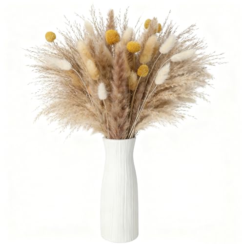 patinadrift 55 Stück Trockenblumenstrauß mit Vase Set Pampasgras...