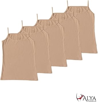 ALYA UNDERWEAR Kadın Atlet%100 Pamuk İp Askılı Kalp Desenli Ribana Kumaşlı 5'li Paket