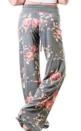 Image of AMiERY Women's Comfy Casual Pajama Pants Floral Print Drawstring Palazzo Lounge Pants Wide Leg
