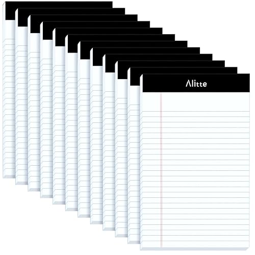 Alitte Legal Notepads 5x8, Pack of 12 - Perforated Narrow Ruled Writing Pad - Premium Thick Paper, No Ink Bleeding - Blank Legal Pads For Home, Office, School, Business - 50 Sheets Per Notebook