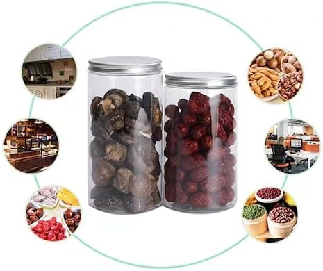 NAVACALA Storage Jars Plastic Jars with metal Lids kitchen Reusable Food Storage Jars Containers Airtight for Dry Food Tea Coffee Sugar 10 Pack (1300ml 900ml 600ml 375ml 220ml) silver
