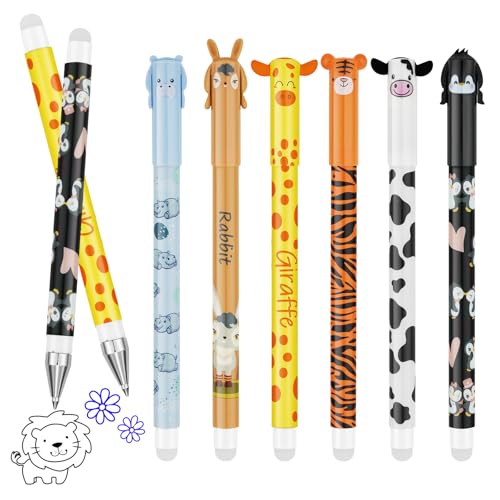 Leikedun 6 Stück Radierbarer Kugelschreiber 0,5mm Blau/Schwarz Mine Cartoon Radierbare Stifte Kugelschreiber Gelstifte T...
