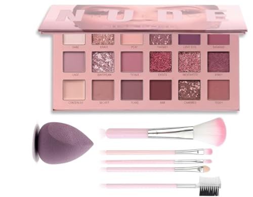 All-in-One Makeup Kit Set, 18-Shades Eyeshadow Palette, 5 Professional Brushes, Beauty Sponge, Complete Eye Makeup Gift Set