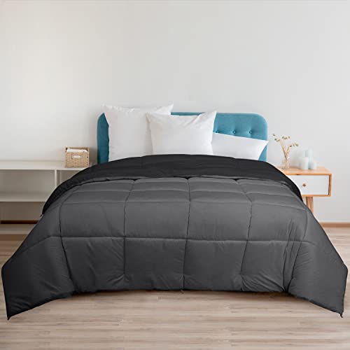 Image of ROYALE King Comforter - All Season Down Alternative Bedding Comforters- Lightweight Quilted Comforter with Corner Tabs- Soft Luxury Hotel Comforters- Box Stitched Duvet Insert (King, Black & Grey)