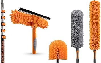7-24ft Window Washing Kit & Duster Kit with Extension Pole 30+ Foot Reach // Window Cleaning Tool & Window Washer Squeegee with Telescopic Extension Pole