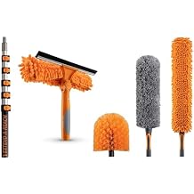7-24ft Window Washing Kit & Duster Kit with Extension Pole 30+ Foot Reach // Window Cleaning Tool & Window Washer Squeegee with Telescopic Extension Pole