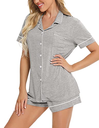 Image of SWOMOG Womens Button Down Pajamas Set Short Sleeve Sleepwear Bride Soft Pj Lounge Sets XS-3XL
