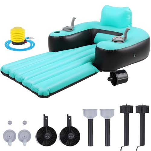 ShinyRelief 1 Pack Motorized Pool Float for Adults, Inflatable Motorized Pool Lounger with 2 Dual Motors Cup Holder Electric Floaty Water Theme Toy for Swimming Lake (Standard,Blue Green Black)