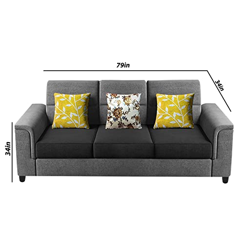 Image of Casaliving Nancy 3 Seater Sofa Set for Living Room | Colour - Black Grey