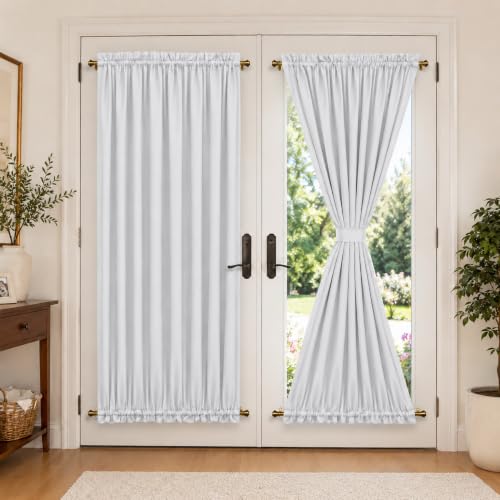 Aquazolax Patio Door Curtain Panels - Room Darkening Blackout Curtains Drapes 54 x 72 Inch Window Treatment Coverings with Rod Pocket for French Door - Single Panel, Greyish White