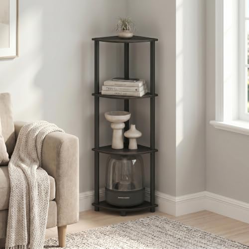 Image of Furinno Turn-N-Tube Toolless Assembly 4-Tier Storage Shelves, Espresso | Black Corner Shelf, Open Storage Book Shelf, for Organization and Storage, Living Room, Home Office, Bedroom