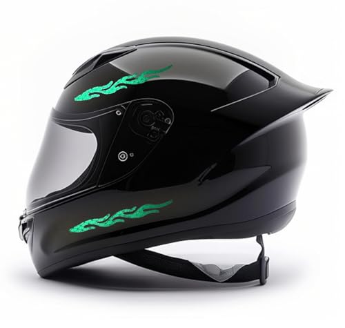 Image of customTAYLOR33 High-Intensity Grade Premium Reflective Tribal Flame Helmet Decals, Motorcycle Safety Sticker Decals (Green)