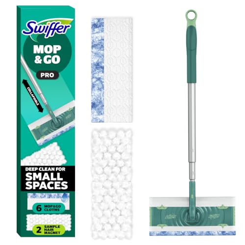 Swiffer Sweep and Mop Deluxe, 2-in-1 Floor Mopping and Sweeping Kit, Multi-Surface Kit for Floor Cleaning, Kit Includes 1 Sweeper Device, 5 Heavy Duty Dry Sweeping & 6 Heavy Duty Wet Mopping Cloths by Swiffer - Used condition - CA$21.24