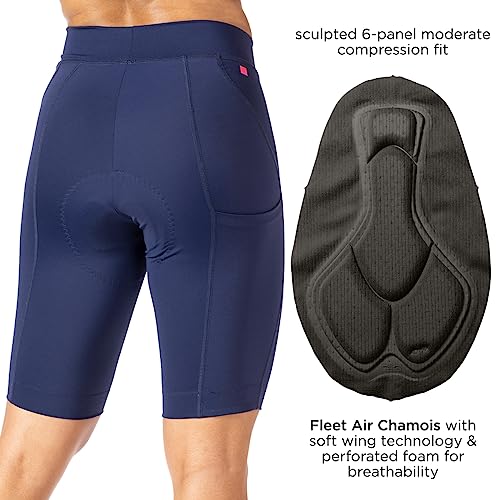 Terry Bike Shorts Women Padded Bike Bermuda Shorts Hi-Rise High Waisted Bike Shorts for Womens Cycling, 11" Long - Navy, XX Large - Thumbnail 2