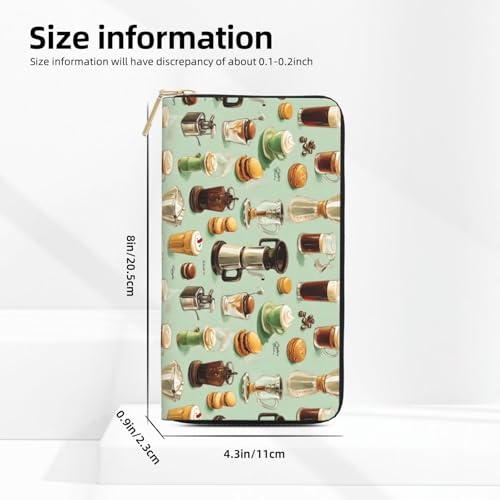 Leather Thin Slim Wallets for Women Men - Fashion Coffee Burger Print Card Wallet Holder with Zipper2