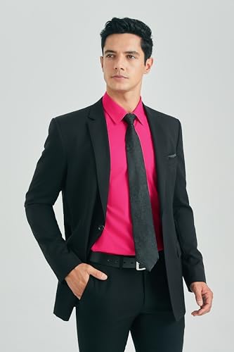 Image of HISDERN Mens Dress Shirt with Tie Pocket Square Set Classic Button Down Shirt Matching Tie Long Sleeve Shirts