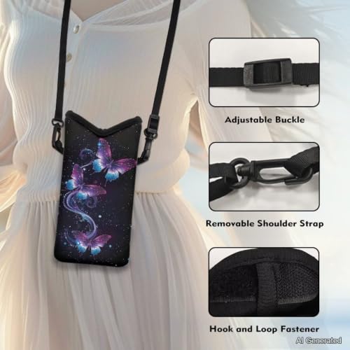 Image of Shockproof Cell Phone Crossbody Bag Mini Shoulder Bag Portable Phone Purse Cellphone Bag Phone Carrier with Detachable Shoulder Strap for Travel Walking, Galaxy Butterfly