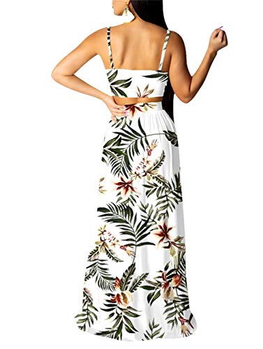 EOSIEDUR Women's Chiffon Bohemian Floral Printed 2 Piece Sets Crop Cami Top & Split Beach Party Maxi Dress2