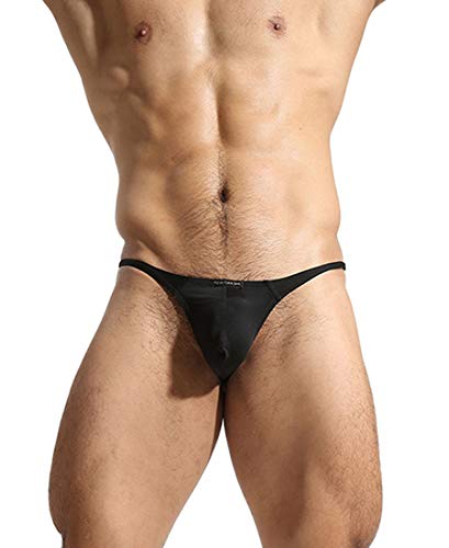 Yukaichen Men's Ice Silk Thongs Underwear Tagless Lingerie Bikini Underwear Low-Rise Backless T-Back 3-Pack-Black Us M/Tag L #TOP2