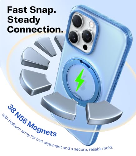 Image of TORRAS 360 Magnetic Stand for iPhone 16 Pro Case, [Fit for MagSafe] [360 Rotating Kickstand] 4X Mil-Grade Shockproof, Camera Control Button, Slim, Translucent Sky Blue 6.3 inch, O3 Fitness Series