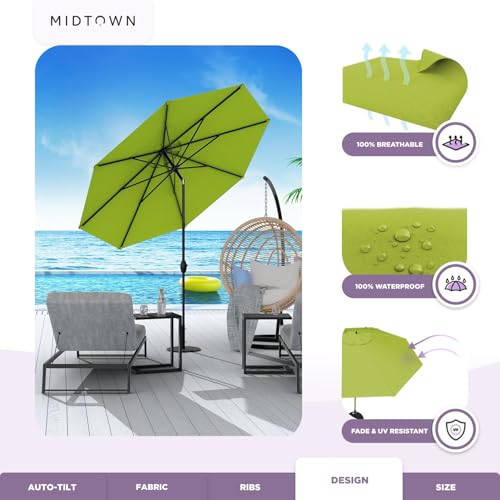 Image of Midtown Umbrellas - 10-Year-No-Fade 8 Ft Patio Umbrella with Terylast Fabric, Auto-Tilt Aluminum Frame and 8 Reinforced Ribs for Deck, Pool, Garden & Beach - Pear Green Canopy, Black Pole